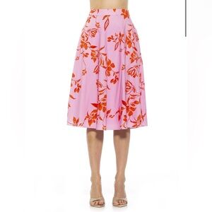 Alexia Admor Pink Floral A-Line Midi Skirt Size 4 NWT